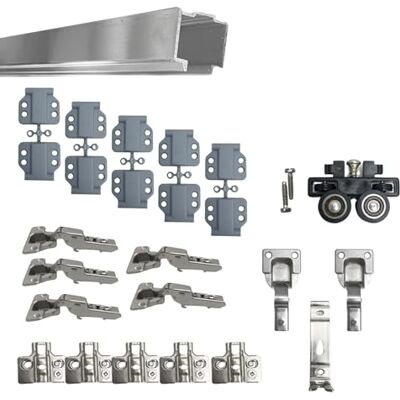 INDAUX Hardwareset, schuifrail voor vouwdeuren, kast, klaprek met zachte dempende scharnieren (1 paar deuren, halve nekscharnieren (9)) INDAUX Hardwareset, schuifrail voor vouwdeuren, kast, klaprek met zachte dempende scharnieren (1 paar deuren, halve nekscharnieren (9))