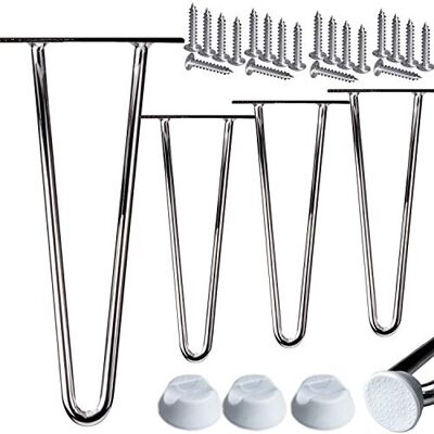 Stahlia 4 stuks haarspelden meubelpoten chroom hoogte 61 cm 2 afstandhouders Ø 12 mm geluidsisolatie met anti-slip vloerbescherming + schroeven Stahlia 4 stuks haarspelden meubelpoten chroom hoogte 61 cm 2 afstandhouders Ø 12 mm geluidsisolatie met anti-slip vloerbescherming + schroeven