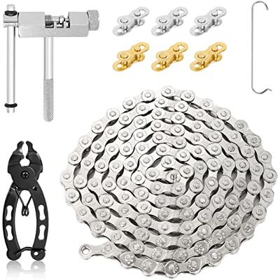 QKFON Fietsketting 6/7/8 versnellingen en kettingtester, 116 schakels 1/2 x 11/128 inch, met kettingdiefstaltang en 6 paar hangsloten QKFON Fietsketting 6/7/8 versnellingen en kettingtester, 116 schakels 1/2 x 11/128 inch, met kettingdiefstaltang en 6 paar hangsloten