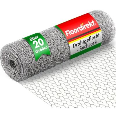 Floordirekt Drievoudig gedraaid diernet kippennet voor kippenhok en zeilboot verzinkt 50 cm (H) / 25 m (L) / 25 mm breedte schakels Floordirekt Drievoudig gedraaid diernet kippennet voor kippenhok en zeilboot verzinkt 50 cm (H) / 25 m (L) / 25 mm breedte schakels