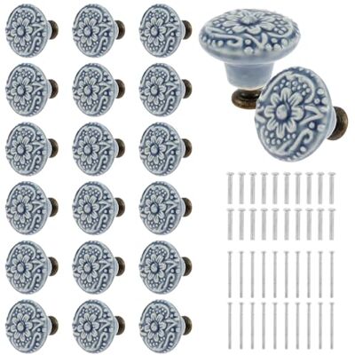Alongen Vintage keramische knoppen, 20 stuks, decoratieve ladeknoppen met schroeven, multifunctionele knoppen voor kast, deur, trein, schrijven, blauw Alongen Vintage keramische knoppen, 20 stuks, decoratieve ladeknoppen met schroeven, multifunctionele knoppen voor kast, deur, trein, schrijven, blauw