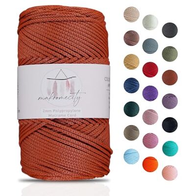 Makromecity Macramégaren 2 mm x 115 m van hoogwaardig polyester Voor handwerk, huisdecoratie, tafelbord, handtas, fopspeenketting 20 kleuren Makromecity Macramégaren 2 mm x 115 m van hoogwaardig polyester Voor handwerk, huisdecoratie, tafelbord, handtas, fopspeenketting 20 kleuren