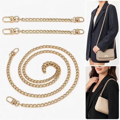 huoanpo Goudkleurige tasketting, 3 stuks, schouderriem, metalen ketting, 2 x 20 cm en 1 x 120 cm, tashandvat met karabijnhaken voor doe-het-zelf tassen huoanpo Goudkleurige tasketting, 3 stuks, schouderriem, metalen ketting, 2 x 20 cm en 1 x 120 cm, tashandvat met karabijnhaken voor doe-het-zelf tassen