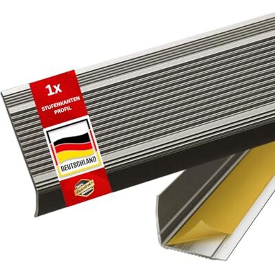 Floordirekt Aluminium traprandprofiel L-vorm 100 x 3,5 x 3 cm zelfklevend champagne voor parket en laminaat met montagemateriaal Integraal trapneusprofiel Floordirekt Aluminium traprandprofiel L-vorm 100 x 3,5 x 3 cm zelfklevend champagne voor parket en laminaat met montagemateriaal Integraal trapneusprofiel