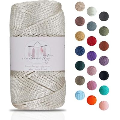 Makromecity Macramégaren 2 mm x 115 m van hoogwaardig polyester Voor handwerk, huisdecoratie, tafelbord, handtas, fopspeenketting 20 kleuren Makromecity Macramégaren 2 mm x 115 m van hoogwaardig polyester Voor handwerk, huisdecoratie, tafelbord, handtas, fopspeenketting 20 kleuren