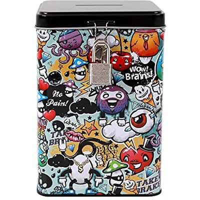 I-TOTAL ® Grappige roerder met slot en sleutels/muntenvak van metaal met sluiting (GRAFFITI) I-TOTAL ® Grappige roerder met slot en sleutels/muntenvak van metaal met sluiting (GRAFFITI)