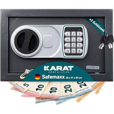 KARAT Safemaxx Kluis met sleutel, 8 liter, met stalen frame voor geld, sieraden en waardevolle spullen, 20 x 31 x 20 cm, voor thuis, kantoor en hotel KARAT Safemaxx Kluis met sleutel, 8 liter, met stalen frame voor geld, sieraden en waardevolle spullen, 20 x 31 x 20 cm, voor thuis, kantoor en hotel