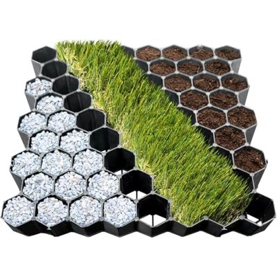 KARAT 4 stuks gazonroosters van kunststof, 1 m², 50 x 50 cm, zwart, paddockplaat, honingraat KARAT 4 stuks gazonroosters van kunststof, 1 m², 50 x 50 cm, zwart, paddockplaat, honingraat