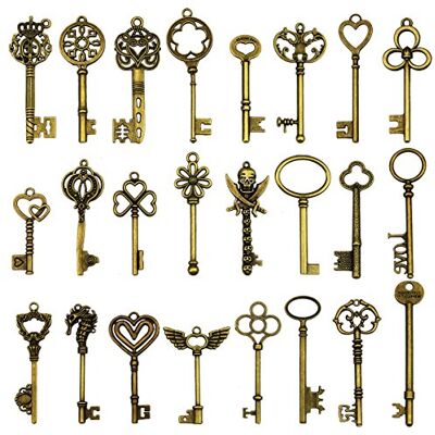 XONOR 24 Stks Grote Antieke Brons Skeleton Sleutels Rustieke Sleutel voor Bruiloft Decoratie Favor, Ketting Hangen, Sieraden Maken XONOR 24 Stks Grote Antieke Brons Skeleton Sleutels Rustieke Sleutel voor Bruiloft Decoratie Favor, Ketting Hangen, Sieraden Maken