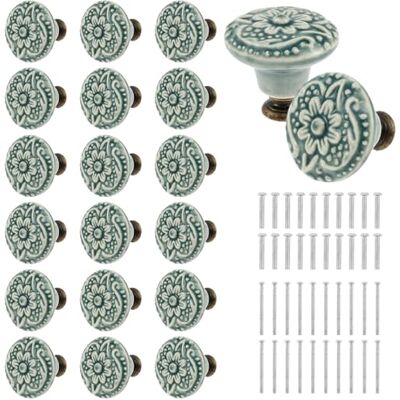 Alongen Set van 20 vintage keramische knoppen voor laden, decoratieve knoppen met schroeven, multifunctionele knoppen voor deuren en laden, om te schrijven (groen) Alongen Set van 20 vintage keramische knoppen voor laden, decoratieve knoppen met schroeven, multifunctionele knoppen voor deuren en laden, om te schrijven (groen)