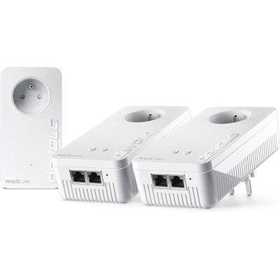 Devolo Magic 2 WiFi 6 Next Multiroom Kit, WiFi Powerline Adapters, tot 3.000 Mbit/s via WiFi 6, 2 x Gigabit Ethernet-poort, geïntegreerd stopcontact, wit Devolo Magic 2 WiFi 6 Next Multiroom Kit, WiFi Powerline Adapters, tot 3.000 Mbit/s via WiFi 6, 2 x Gigabit Ethernet-poort, geïntegreerd stopcontact, wit