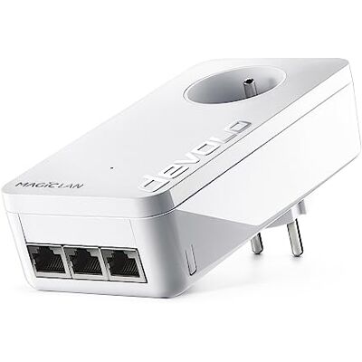 Devolo Magic 2 Triple LAN, Powerline-adapter tot 2.400 Mbit/s, 3 x Gigabit Ethernet-poorten, geïntegreerde stekker, wit Devolo Magic 2 Triple LAN, Powerline-adapter tot 2.400 Mbit/s, 3 x Gigabit Ethernet-poorten, geïntegreerde stekker, wit
