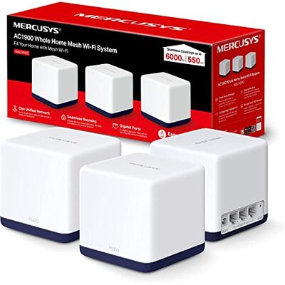 MERCUSYS Halo H50G AC1900 Mbit/s wifi-netwerksysteem, gigabit-poorten, TP-Link wifi-netsysteem, wifi-router, wifi-uitbreidingsversterker, 550 m², naadloze roaming, training van MERCUSYS Halo H50G AC1900 Mbit/s wifi-netwerksysteem, gigabit-poorten, TP-Link wifi-netsysteem, wifi-router, wifi-uitbreidingsversterker, 550 m², naadloze roaming, training van