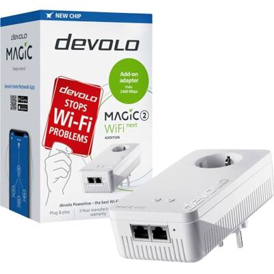 Devolo Magic 2 WiFi Next Single Powerline-adapter voor netwerkuitbreiding voor intelligent werken (2400 Mbps, 2 Gigabit LAN-verbindingen, G.hn, Mesh WiFi) Devolo Magic 2 WiFi Next Single Powerline-adapter voor netwerkuitbreiding voor intelligent werken (2400 Mbps, 2 Gigabit LAN-verbindingen, G.hn, Mesh WiFi)