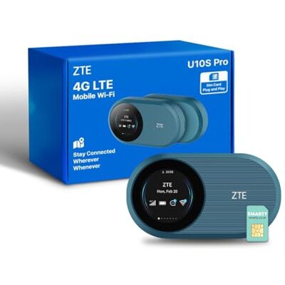 ZTE U10S Pro Blue, 4G + LTE Mobile Wi-Fi 6, goedkope ontgrendelde draagbare reisrouter, ontgrendeld, verbindt 32 apparaten, 3000 mAh, 10 uur batterijduur, werkt op alle wereldwijde netwerken ZTE U10S Pro Blue, 4G + LTE Mobile Wi-Fi 6, goedkope ontgrendelde draagbare reisrouter, ontgrendeld, verbindt 32 apparaten, 3000 mAh, 10 uur batterijduur, werkt op alle wereldwijde netwerken
