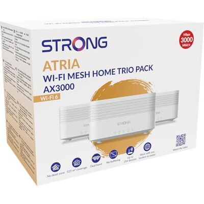 Strong MESHTRIAX3000EU 3 Wi-Fi Mesh AX3000 thuisnetwerkuitbreiding, dekking tot 700 m², wifi-versterker, wifi-interface 6 MU-MIMO voor Android en iOS. router- en toegangspuntmodus. Strong MESHTRIAX3000EU 3 Wi-Fi Mesh AX3000 thuisnetwerkuitbreiding, dekking tot 700 m², wifi-versterker, wifi-interface 6 MU-MIMO voor Android en iOS. router- en toegangspuntmodus.