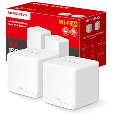 MERCUSYS WiFi 6 Mesh AX1500 Mbps Halo H1500X (2 stuks), dekking tot 350 m², verbind tot 150 apparaten, dual-band wifi, wifi-oplossing voor het hele huis, 3 gigabit-poorten MERCUSYS WiFi 6 Mesh AX1500 Mbps Halo H1500X (2 stuks), dekking tot 350 m², verbind tot 150 apparaten, dual-band wifi, wifi-oplossing voor het hele huis, 3 gigabit-poorten