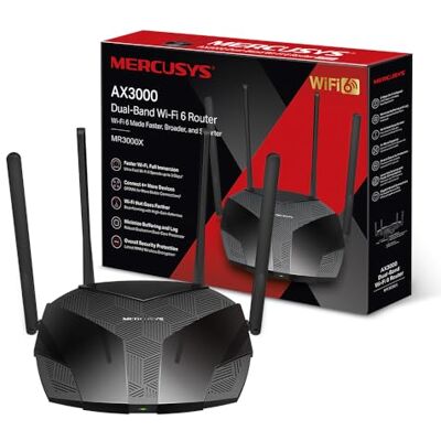 MERCUSYS Wifi-router 6 3000 Mbps, dual-band wifi-router, 4 RJ45 Gigabit poorten, 4 5 dBi antennes, MU-MIMO, WPA3, intelligente verbinding, ouderlijk toezicht, BSS Color-technologie, MR3000X MERCUSYS Wifi-router 6 3000 Mbps, dual-band wifi-router, 4 RJ45 Gigabit poorten, 4 5 dBi antennes, MU-MIMO, WPA3, intelligente verbinding, ouderlijk toezicht, BSS Color-technologie, MR3000X