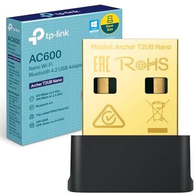TP-Link AC600 Nano Wi-Fi Bluetooth 4.2 USB-adapter, dual-band, draadloos, ondersteunt Windows 11/10/8.1/8/7 voor wifi, Windows 11/10/8.1/7 voor Bluetooth, WPA3-beveiliging, plug and play (Archer TP-Link AC600 Nano Wi-Fi Bluetooth 4.2 USB-adapter, dual-band, draadloos, ondersteunt Windows 11/10/8.1/8/7 voor wifi, Windows 11/10/8.1/7 voor Bluetooth, WPA3-beveiliging, plug and play (Archer