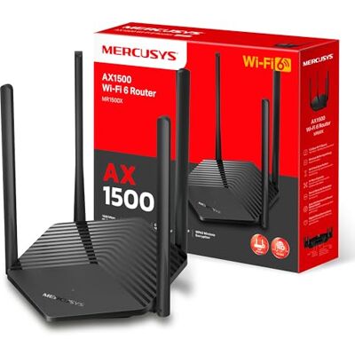 MERCUSYS TP-Link MR1500X AX1500Mbps Dual Band WiFi 6 Router, Gigabit-poort, 1201 Mbps op 5 GHz en 300 Mbps op 2,4 GHz, 4 antennes met hoge versterking, ouderlijk toezicht, gastnetwerk, QoS, OFDMA, MU-MIMO MERCUSYS TP-Link MR1500X AX1500Mbps Dual Band WiFi 6 Router, Gigabit-poort, 1201 Mbps op 5 GHz en 300 Mbps op 2,4 GHz, 4 antennes met hoge versterking, ouderlijk toezicht, gastnetwerk, QoS, OFDMA, MU-MIMO