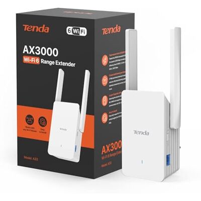 Tenda WLAN-repeater 6 AX3000, Señal WiFi-versterker, dubbele banda 2,4 GHz/5 GHz, wifi-extender, compatibel met routers, Modo AP, Botón WPS, Señal LED Inteligente (A33), wit Tenda WLAN-repeater 6 AX3000, Señal WiFi-versterker, dubbele banda 2,4 GHz/5 GHz, wifi-extender, compatibel met routers, Modo AP, Botón WPS, Señal LED Inteligente (A33), wit