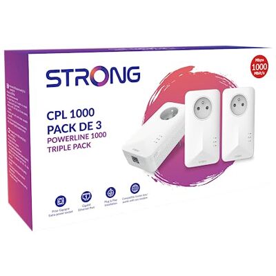 Strong Powerline 1000 Kit Trio Powerline stopcontacten Powerline 1000 Mbps Geschikt voor elke Box/Router 1 Ethernet-poort + Gefilterd stopcontact Snelle installatie Snelle installatie Snelle installatie Snelle internettoegang POWERL1000TRIFRV2 Strong Powerline 1000 Kit Trio Powerline stopcontacten Powerline 1000 Mbps Geschikt voor elke Box/Router 1 Ethernet-poort + Gefilterd stopcontact Snelle installatie Snelle installatie Snelle installatie Snelle internettoegang POWERL1000TRIFRV2