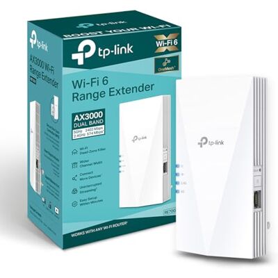 TP-Link Ultraxtend AX3000 Mbps WiFi 6 Mesh versterker met 1 Gigabit poort internetversterker 5GHz app-besturing eenvoudige installatie Britse stekker (RE700X) TP-Link Ultraxtend AX3000 Mbps WiFi 6 Mesh versterker met 1 Gigabit poort internetversterker 5GHz app-besturing eenvoudige installatie Britse stekker (RE700X)