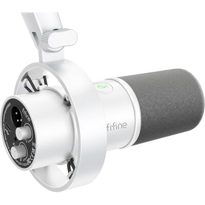 FIFINE Amplitank K688 XLR/USB dynamische studiomicrofoon met versterkingsknop, hoofdtelefoonbediening, XLR/USB XLR/USB spraakmicrofoon, wit FIFINE Amplitank K688 XLR/USB dynamische studiomicrofoon met versterkingsknop, hoofdtelefoonbediening, XLR/USB XLR/USB spraakmicrofoon, wit