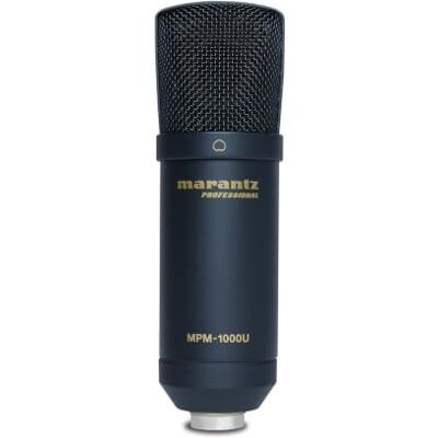 Marantz MPM1000U USB condensator studio microfoon met ingebouwde audio-interface, houder en kabel, perfect voor podcastproductie, zwart Marantz MPM1000U USB condensator studio microfoon met ingebouwde audio-interface, houder en kabel, perfect voor podcastproductie, zwart