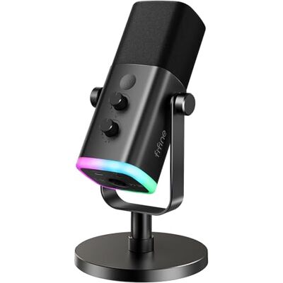 FIFINE Dynamische USB-/XLR-microfoon voor podcast-opname, pc-computer gaming microfoon met RGB-licht, mute-knop, hoofdtelefoonaansluiting, bureaustandaard, spraakmicrofoon om te zingen FIFINE Dynamische USB-/XLR-microfoon voor podcast-opname, pc-computer gaming microfoon met RGB-licht, mute-knop, hoofdtelefoonaansluiting, bureaustandaard, spraakmicrofoon om te zingen