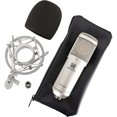 Pronomic CM-100S Condensatormicrofoon, 34 mm groot membraan, niermicrofoon, met schokbestendige houder en popfilter, voor opname, streaming, podcast, home studio, zilverkleurig Pronomic CM-100S Condensatormicrofoon, 34 mm groot membraan, niermicrofoon, met schokbestendige houder en popfilter, voor opname, streaming, podcast, home studio, zilverkleurig