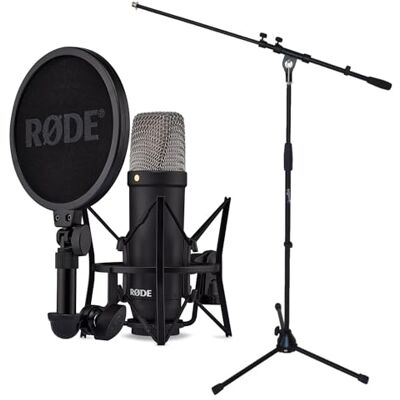 RØDE Rode NT1 Signature Black condensatormicrofoon + Keepdrum standaard met stang RØDE Rode NT1 Signature Black condensatormicrofoon + Keepdrum standaard met stang