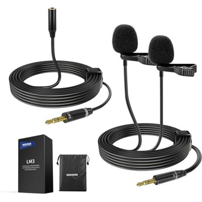 NEEWER Dubbele bedrade stropdasmicrofoon met 4 m verlengkabel, 3,5 mm TRS clip-on omnidirectionele condensatormicrofoon voor spiegelloze DSLR-camera, camcorder NEEWER Dubbele bedrade stropdasmicrofoon met 4 m verlengkabel, 3,5 mm TRS clip-on omnidirectionele condensatormicrofoon voor spiegelloze DSLR-camera, camcorder