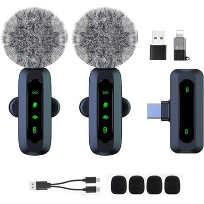 XIXIXIAXIA Draadloze microfoon voor Android en iPhone, iOS-apparaten, reversmicrofoon met ruisonderdrukking voor opname, clip-on microfoon, voor video-opname, Tiktok, YouTube, Vlog XIXIXIAXIA Draadloze microfoon voor Android en iPhone, iOS-apparaten, reversmicrofoon met ruisonderdrukking voor opname, clip-on microfoon, voor video-opname, Tiktok, YouTube, Vlog