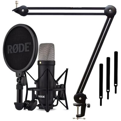 RØDE Rode NT1 Signature Black Studio microfoon + Keepdrum MS138 scharnierarm statief zwart RØDE Rode NT1 Signature Black Studio microfoon + Keepdrum MS138 scharnierarm statief zwart