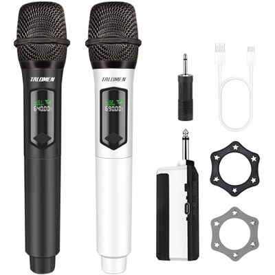 talomen Professionele draadloze microfoon, dubbel microfoonsysteem met 2,4 GHz, dynamisch, oplaadbaar, met ontvanger, 160 ft ext, ideaal voor karaoke, zangen, feesten, avonden, DJ, K60-2, zwart/wit talomen Professionele draadloze microfoon, dubbel microfoonsysteem met 2,4 GHz, dynamisch, oplaadbaar, met ontvanger, 160 ft ext, ideaal voor karaoke, zangen, feesten, avonden, DJ, K60-2, zwart/wit