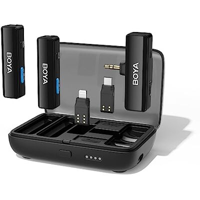 BOYA Link Draadloze stropdasmicrofoon, dubbel kanaal, clip-on met oplaadcase, Lightning/USB-C/3,5 mm adapter voor iPhone Android camera, 10 uur batterij, ruisonderdrukking voor BOYA Link Draadloze stropdasmicrofoon, dubbel kanaal, clip-on met oplaadcase, Lightning/USB-C/3,5 mm adapter voor iPhone Android camera, 10 uur batterij, ruisonderdrukking voor