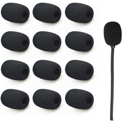 AQSQWQ 12 stuks schuimrubberen kappen voor microstropdassen, schuimstofmicrofoon, mini-microfoon, hoofdtelefoon, voorruit, schuim, microfoonbescherming, zwart AQSQWQ 12 stuks schuimrubberen kappen voor microstropdassen, schuimstofmicrofoon, mini-microfoon, hoofdtelefoon, voorruit, schuim, microfoonbescherming, zwart