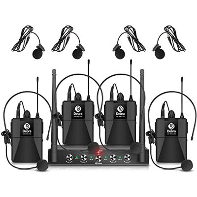 D Debra Debra Audio Pro UHF 4-kanaals draadloos microfoonsysteem, met lavalier-microfoon, ontvanger van metaal, ideaal voor karaoke, karaoke-feest (4 bodypacks (B)) D Debra Debra Audio Pro UHF 4-kanaals draadloos microfoonsysteem, met lavalier-microfoon, ontvanger van metaal, ideaal voor karaoke, karaoke-feest (4 bodypacks (B))