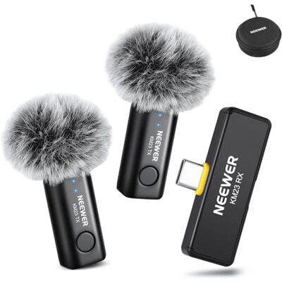 NEEWER Lavalier draadloze microfoon voor iPhone, Android en laptop, 40 m bereik, omnidirectionele microfoon voor vlogging en live-overdracht (1 x RX + 2 x TX), KM23 NEEWER Lavalier draadloze microfoon voor iPhone, Android en laptop, 40 m bereik, omnidirectionele microfoon voor vlogging en live-overdracht (1 x RX + 2 x TX), KM23