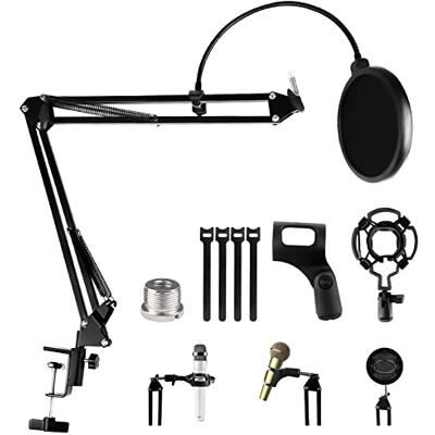 Relota Verstelbare microfoonarm, microfoonhouder met antipop-filter, microfoonklem, 5 kabelbinders, schokbestendig, microfoon ophangstang voor studio, streaming, opname, gaming, zwart Bras de microphone avec clip de microphone, filtre anti-pop et 5 serr Relota Verstelbare microfoonarm, microfoonhouder met antipop-filter, microfoonklem, 5 kabelbinders, schokbestendig, microfoon ophangstang voor studio, streaming, opname, gaming, zwart Bras de microphone avec clip de microphone, filtre anti-pop et 5 serr