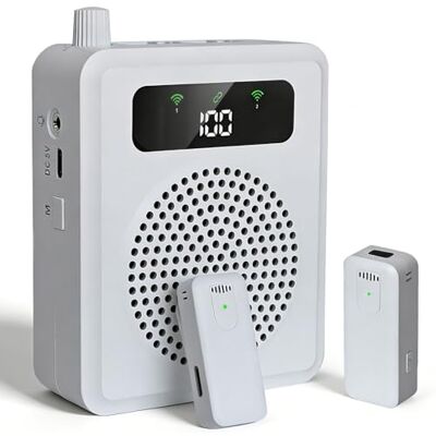 QEEKADA Stemversterker met draadloze microfoon voor docenten Draagbare spraakversterker, spraakversterker met 2 clip-microfoons voor meerdere plaatsen, klaslokaal QEEKADA Stemversterker met draadloze microfoon voor docenten Draagbare spraakversterker, spraakversterker met 2 clip-microfoons voor meerdere plaatsen, klaslokaal