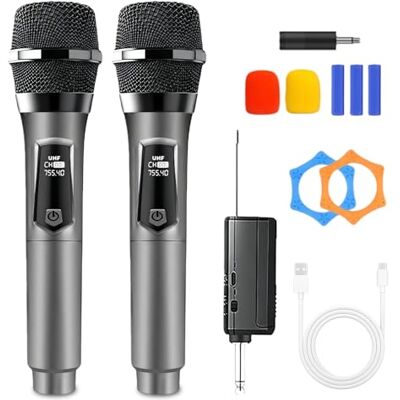 PORFOYO Set van 2 draadloze microfoons, draadloos microfoonsysteem, oplaadbaar, voor karaoke, feesten, toespraken, draadloze microfoonset PORFOYO Set van 2 draadloze microfoons, draadloos microfoonsysteem, oplaadbaar, voor karaoke, feesten, toespraken, draadloze microfoonset