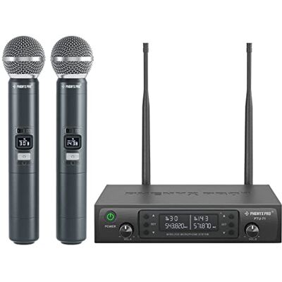 Phenyx Pro Draadloos microfoonsysteem Dynamische microfoon PTU-71-2H 2 dynamische microfoons, 2 x 100 frequenties, bereik 328 voet, live zingen, karaoke-feesten, religieuze kantoren Phenyx Pro Draadloos microfoonsysteem Dynamische microfoon PTU-71-2H 2 dynamische microfoons, 2 x 100 frequenties, bereik 328 voet, live zingen, karaoke-feesten, religieuze kantoren