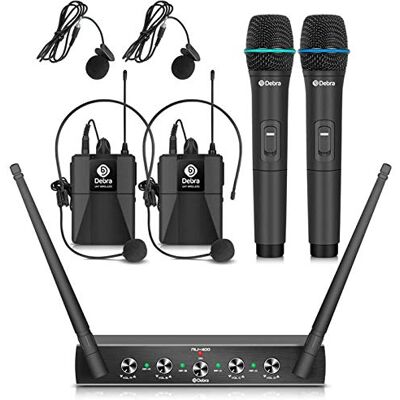 D Debra Debra Audio Pro UHF 4-kanaals draadloos microfoonsysteem, met lavalier-microfoon, ontvanger van metaal, ideaal voor karaoke, karaoke-feest (2 handhelds en 2 bodypacks (A)) D Debra Debra Audio Pro UHF 4-kanaals draadloos microfoonsysteem, met lavalier-microfoon, ontvanger van metaal, ideaal voor karaoke, karaoke-feest (2 handhelds en 2 bodypacks (A))