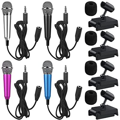 Vegena Asmr 4 stuks draagbare mini-microfoons voor mobiele telefoon, kleine microfoon, karaoke-mini-microfoon voor mobiele telefoon, met 4 houders voor mobiele telefoons, laptops Vegena Asmr 4 stuks draagbare mini-microfoons voor mobiele telefoon, kleine microfoon, karaoke-mini-microfoon voor mobiele telefoon, met 4 houders voor mobiele telefoons, laptops