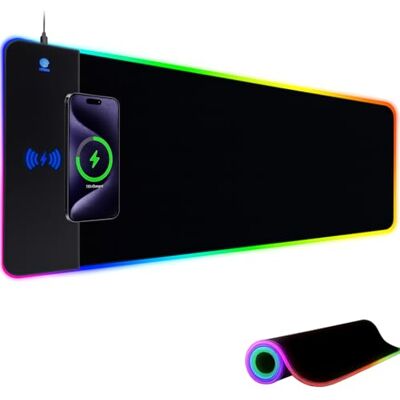 CBN Gaming muismat RGB XXL (800 x 300 mm), 14 led-lichteffecten, waterdicht, antislip, slijtvast, voor gamer, computer, pc (zwart RGB draadloos) CBN Gaming muismat RGB XXL (800 x 300 mm), 14 led-lichteffecten, waterdicht, antislip, slijtvast, voor gamer, computer, pc (zwart RGB draadloos)