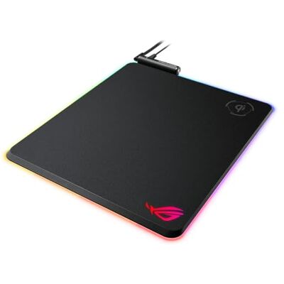 Asus ROG Balteus Qi Gaming-muismat RGB met draadloze oplaadtechnologie, 15 RGB-verlichtingszones, stevig oppervlak, staand formaat, USB-poort en antislip basis Asus ROG Balteus Qi Gaming-muismat RGB met draadloze oplaadtechnologie, 15 RGB-verlichtingszones, stevig oppervlak, staand formaat, USB-poort en antislip basis