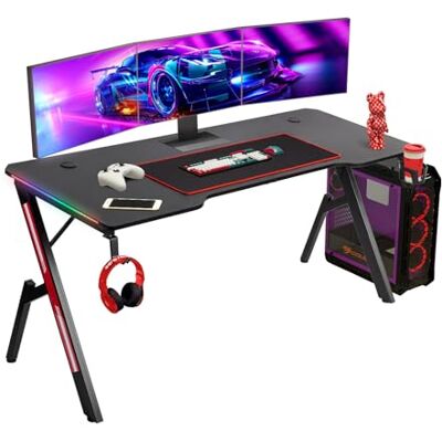 Todeco Gaming bureau 160 x 60 cm LED RGB koolstofvezel met bekerhouder Muismat, bekerhouder, hoofdtelefoonhaak, 40+ RGB-modi met afstandsbediening, ergonomisch, koolstofvezeleffect dienblad Todeco Gaming bureau 160 x 60 cm LED RGB koolstofvezel met bekerhouder Muismat, bekerhouder, hoofdtelefoonhaak, 40+ RGB-modi met afstandsbediening, ergonomisch, koolstofvezeleffect dienblad