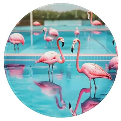 MyPiky Ronde antislip rubberen muismat met flamingo-print en zwembad, 20 x 20 cm voor desktop computer MyPiky Ronde antislip rubberen muismat met flamingo-print en zwembad, 20 x 20 cm voor desktop computer